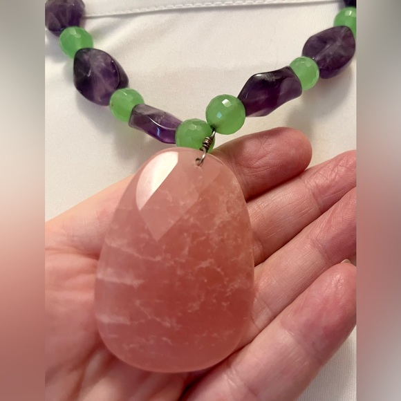 Gemstone 925 necklace 15” to 18” plus 2” pink stone jewelry - Picture 8 of 12